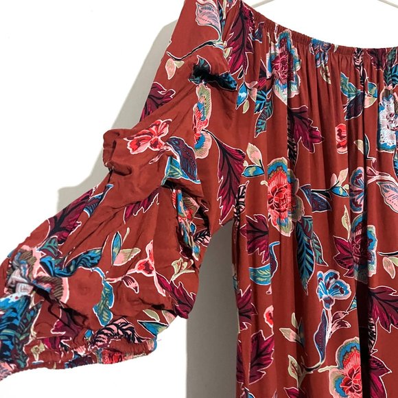 Ivy Street Tropical Floral Flowy Off-The-Shoulder Dress - Picture 4 of 13